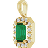 14K Gold Emerald Natural Emerald Halo-Style Necklace or Pendant - Yellow Gold - view 5