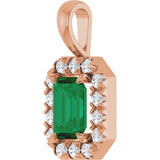 14K Gold Emerald Lab-Grown Emerald Halo-Style Necklace or Pendant - Rose Gold - view 5