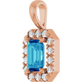 14K Gold Emerald Natural Blue Zircon Halo-Style Necklace or Pendant - Rose Gold - view 5