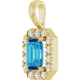 14K Gold Emerald Natural Blue Zircon Halo-Style Necklace or Pendant - Yellow Gold - view 5
