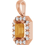 14K Gold Emerald Natural Citrine Halo-Style Necklace or Pendant - Rose Gold - view 5