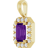 14K Gold Emerald Natural Amethyst Halo-Style Necklace or Pendant - Yellow Gold - view 5