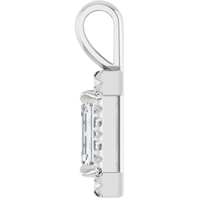 14K Gold Emerald Natural White Sapphire Halo-Style Necklace or Pendant - White Gold - view 6