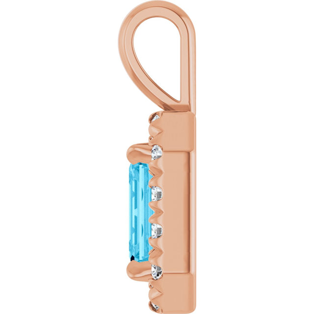 14K Gold Emerald Natural Aquamarine Halo-Style Necklace or Pendant - Rose Gold - view 6