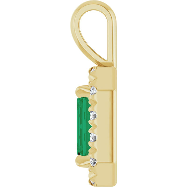14K Gold Emerald Natural Emerald Halo-Style Necklace or Pendant - Yellow Gold - view 6