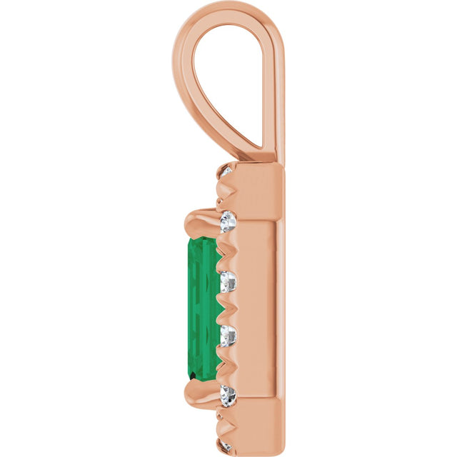 14K Gold Emerald Lab-Grown Emerald Halo-Style Necklace or Pendant - Rose Gold - view 6