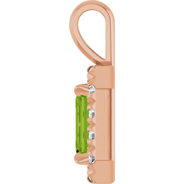 14K Gold Emerald Natural Peridot Halo-Style Necklace or Pendant - Rose Gold - view 6