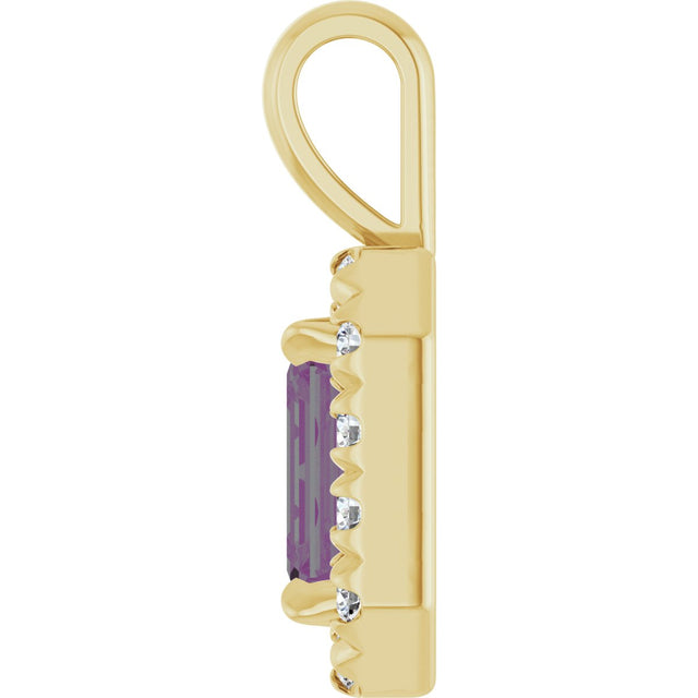 14K Gold Emerald Lab-Grown Alexandrite Halo-Style Necklace or Pendant - Yellow Gold - view 6