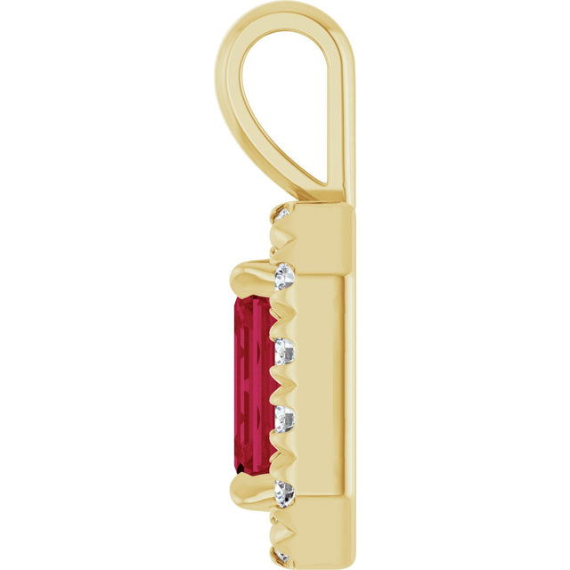 14K Gold Emerald Lab-Grown Ruby Halo-Style Necklace or Pendant - Yellow Gold - view 6