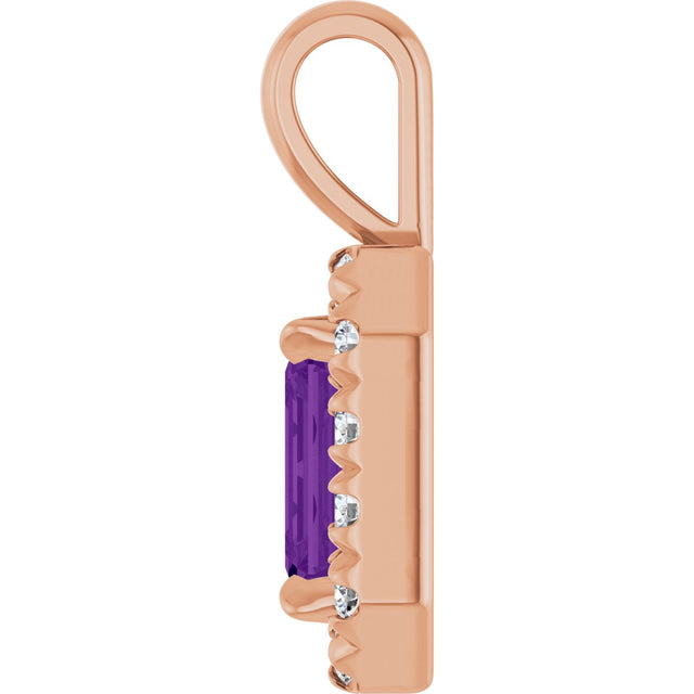 14K Gold Emerald Natural Amethyst Halo-Style Necklace or Pendant - Rose Gold - view 6