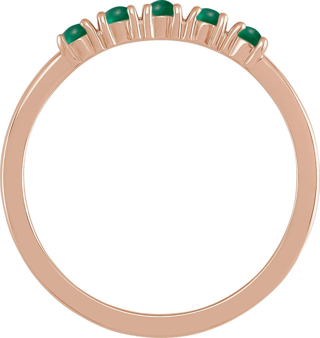 14K Gold Natural Emerald Cabochon Stackable Ring - Rose Gold - view 4