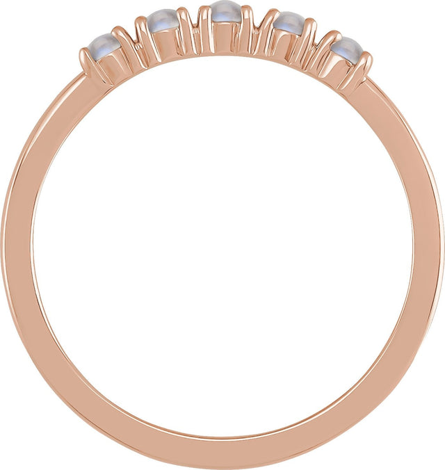 14K Gold Natural Rainbow Moonstone Cabochon Stackable Ring - Rose Gold - view 4