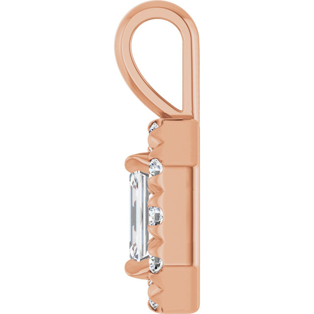14K Gold Emerald Natural White Sapphire Halo-Style Necklace or Pendant - Rose Gold - view 6