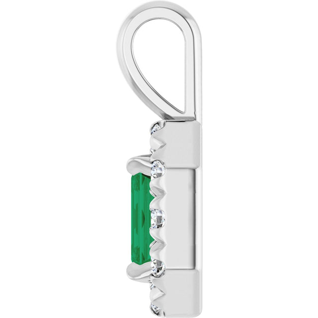 Platinum Emerald Lab-Grown Emerald Halo-Style Necklace or Pendant - view 6
