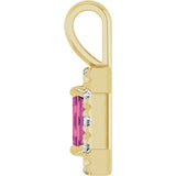 14K Gold Emerald Natural Pink Tourmaline Halo-Style Necklace or Pendant - Yellow Gold - view 6