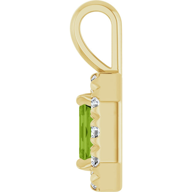 14K Gold Emerald Natural Peridot Halo-Style Necklace or Pendant - Yellow Gold - view 6