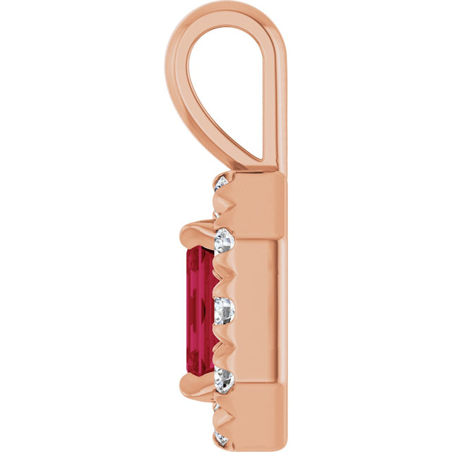 14K Gold Emerald Natural Ruby Halo-Style Necklace or Pendant - Rose Gold - view 6