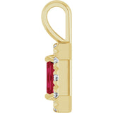 14K Gold Emerald Lab-Grown Ruby Halo-Style Necklace or Pendant - Yellow Gold - view 6