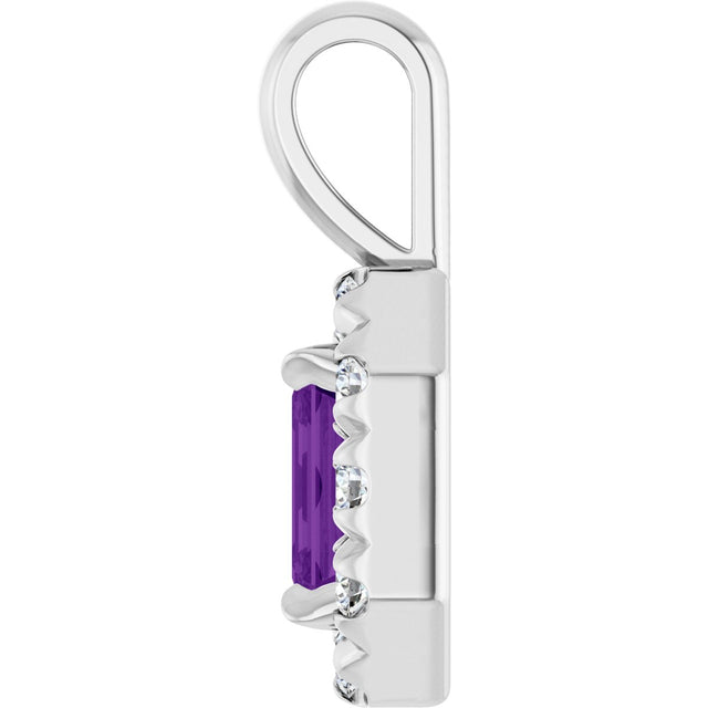 Platinum Emerald Natural Amethyst Halo-Style Necklace or Pendant - view 6