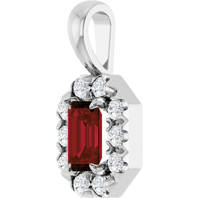 14K Gold Emerald Natural Mozambique Garnet Halo-Style Necklace or Pendant - White Gold - view 5