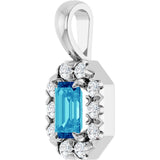 Platinum Emerald Natural Blue Zircon Halo-Style Necklace or Pendant - view 5