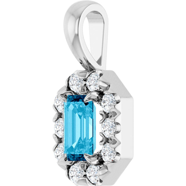 Platinum Emerald Natural Aquamarine Halo-Style Necklace or Pendant - view 5