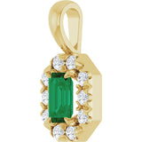 14K Gold Emerald Lab-Grown Emerald Halo-Style Necklace or Pendant - Yellow Gold - view 5