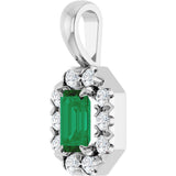 14K Gold Emerald Natural Emerald Halo-Style Necklace or Pendant - White Gold - view 5