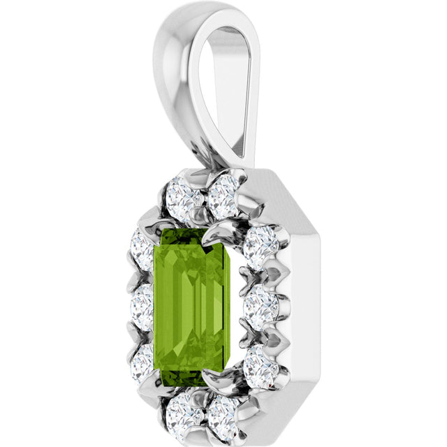 Platinum Emerald Natural Peridot Halo-Style Necklace or Pendant - view 5