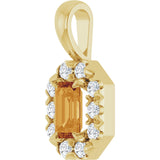 14K Gold Emerald Natural Citrine Halo-Style Necklace or Pendant - Yellow Gold - view 5