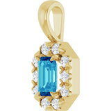14K Gold Emerald Natural Blue Zircon Halo-Style Necklace or Pendant - Yellow Gold - view 5