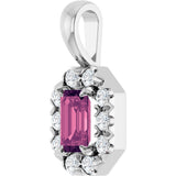 Platinum Emerald Natural Pink Tourmaline Halo-Style Necklace or Pendant - view 5