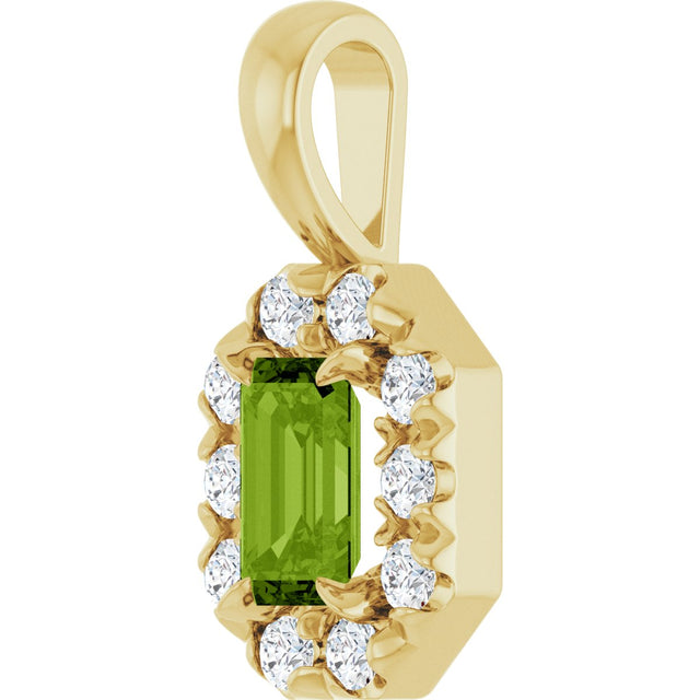 14K Gold Emerald Natural Peridot Halo-Style Necklace or Pendant - Yellow Gold - view 5