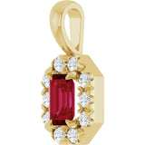 14K Gold Emerald Lab-Grown Ruby Halo-Style Necklace or Pendant - Yellow Gold - view 5