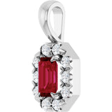 14K Gold Emerald Natural Ruby Halo-Style Necklace or Pendant - White Gold - view 5