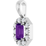 14K Gold Emerald Natural Amethyst Halo-Style Necklace or Pendant - White Gold - view 5