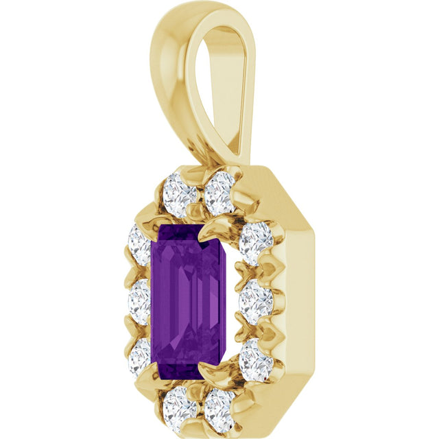 14K Gold Emerald Natural Amethyst Halo-Style Necklace or Pendant - Yellow Gold - view 5