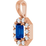 14K Gold Emerald Natural Blue Sapphire Halo-Style Necklace or Pendant - Rose Gold - view 5