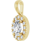 14K Gold Emerald Natural White Sapphire Halo-Style Necklace or Pendant - Yellow Gold - view 5