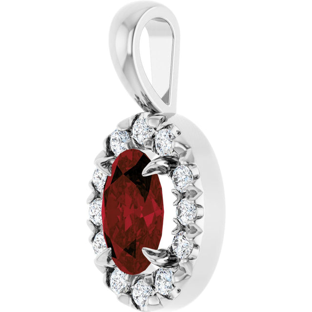 14K Gold Emerald Natural Mozambique Garnet Halo-Style Necklace or Pendant - White Gold - view 5