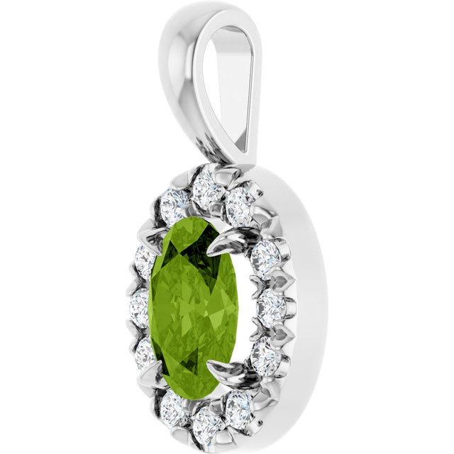 Platinum Emerald Natural Peridot Halo-Style Necklace or Pendant - view 5