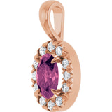 14K Gold Emerald Natural Pink Tourmaline Halo-Style Necklace or Pendant - Rose Gold - view 5