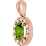 14K Gold Emerald Natural Peridot Halo-Style Necklace or Pendant - Rose Gold - view 5