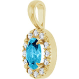 14K Gold Emerald Natural Aquamarine Halo-Style Necklace or Pendant - Yellow Gold - view 5