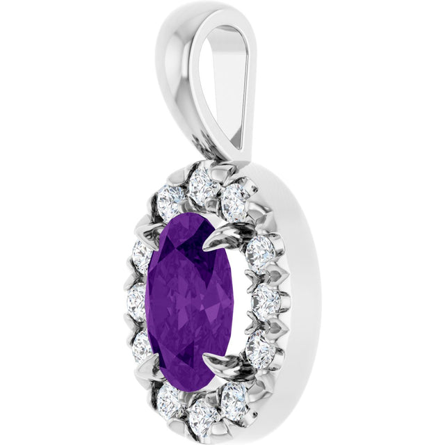 Platinum Emerald Natural Amethyst Halo-Style Necklace or Pendant - view 5