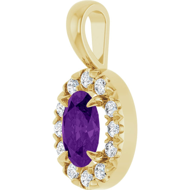 14K Gold Emerald Natural Amethyst Halo-Style Necklace or Pendant - Yellow Gold - view 5