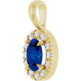 14K Gold Emerald Lab-Grown Blue Sapphire Halo-Style Necklace or Pendant - Yellow Gold - view 5