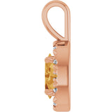 14K Gold Emerald Natural Citrine Halo-Style Necklace or Pendant - Rose Gold - view 6
