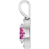 14K Gold Emerald Natural Pink Tourmaline Halo-Style Necklace or Pendant - White Gold - view 6