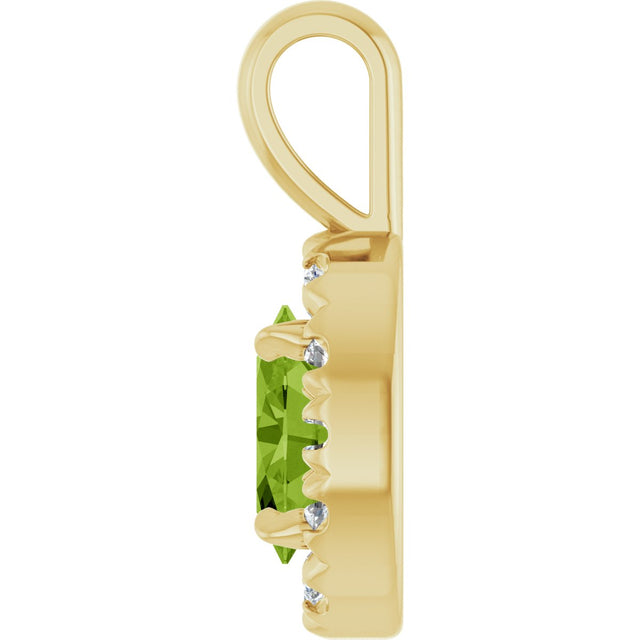 14K Gold Emerald Natural Peridot Halo-Style Necklace or Pendant - Yellow Gold - view 6